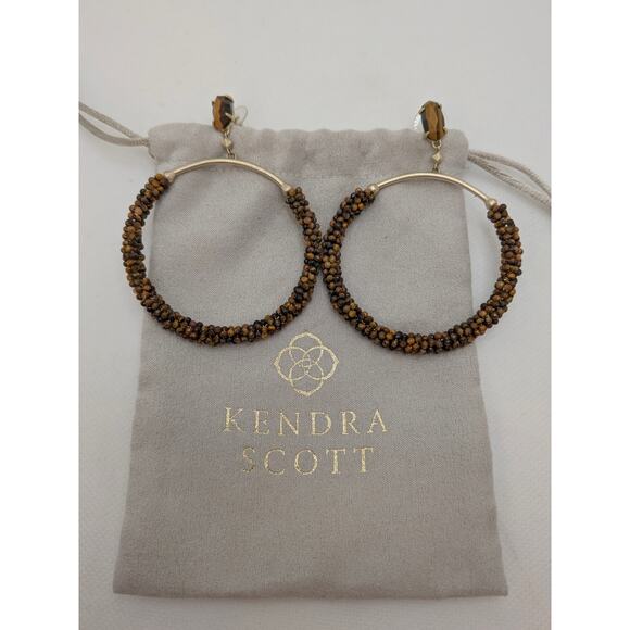 Kendra Scott Jewelry - KENDRA SCOTT RUSSELL TIGER EYE GOLD HOOP PIERCED EARRINGS!!!